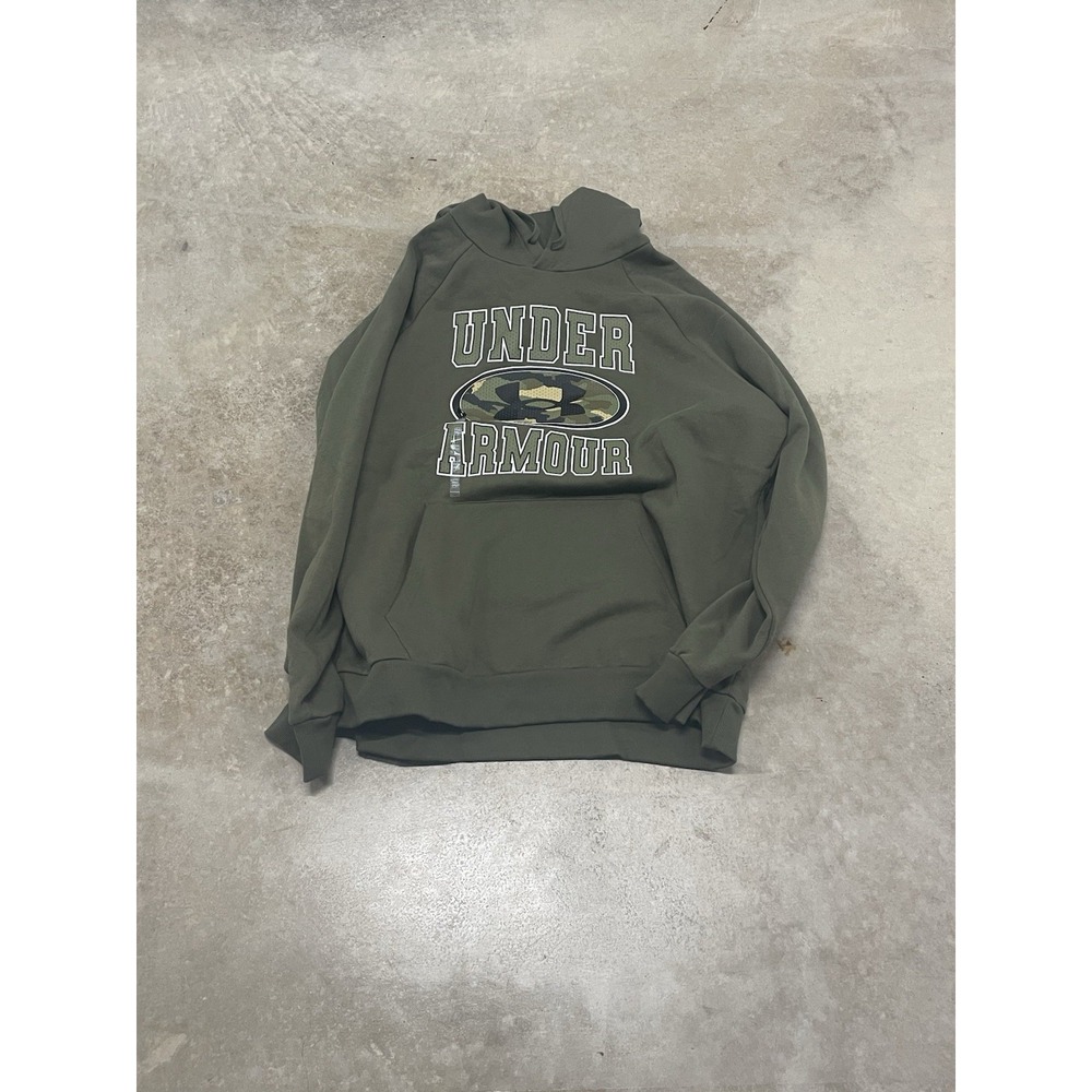 NWT Under Armour Olive Camo Logo Rival Fleece Hoodie Pullover Men's 2XL